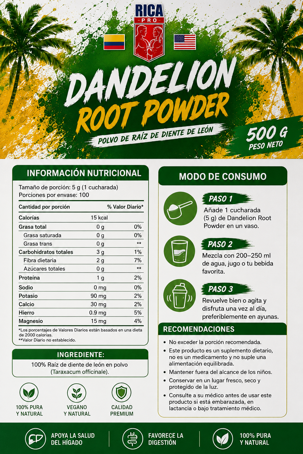 POLVO DE RAÍZ DE DIENTE DE LEÓN NATURAL