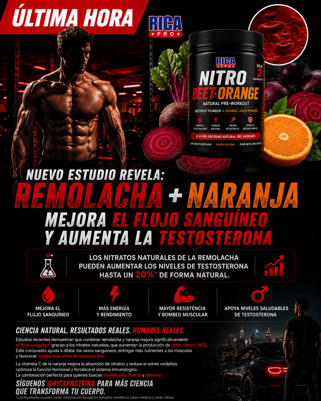 Nitro Beet Orange Rica Pro Energía Natural. Rendimiento Real.