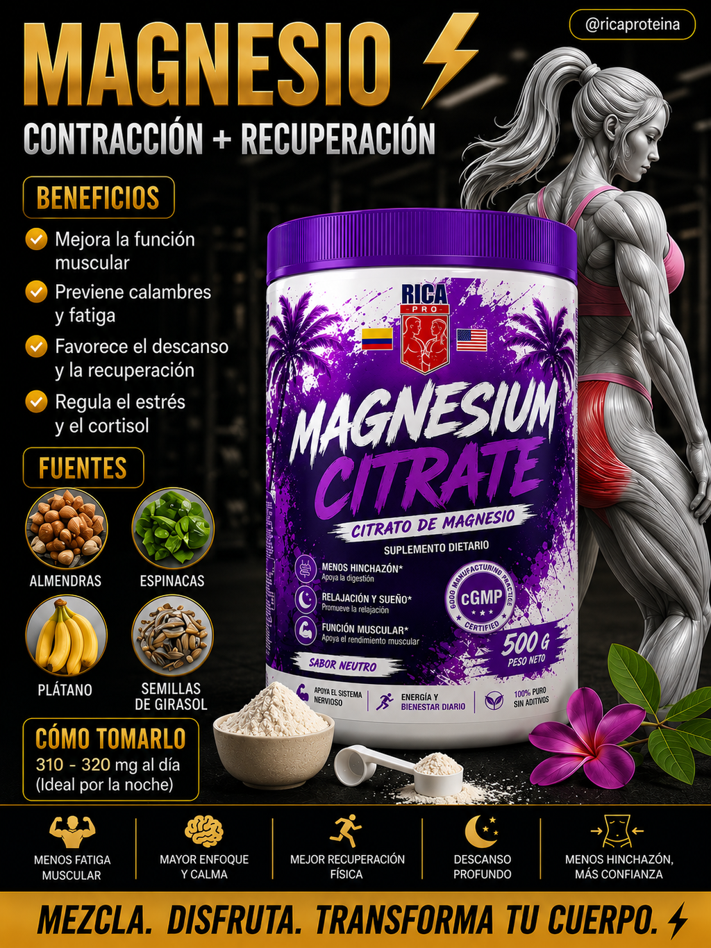 Magnesio Citrato Rica Pro 500g Bienestar que se siente. Resultados que se ven.