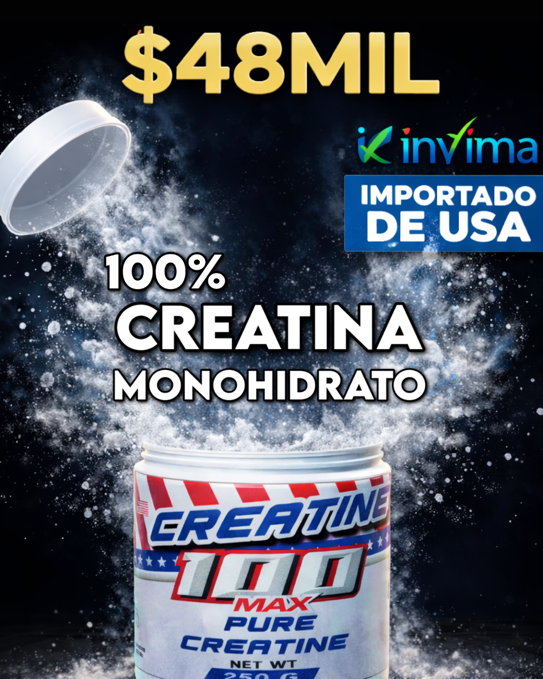 Creatina Pura (250g, 50 porciones) MONOHIDRATO DE CREATINA 100%