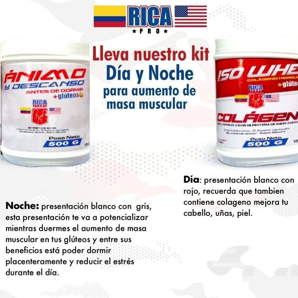 Kit DÍA Y NOCHE AUMENTA MASA MUSCULAR (COLA, PIEL, UÑAS, CABELLO)