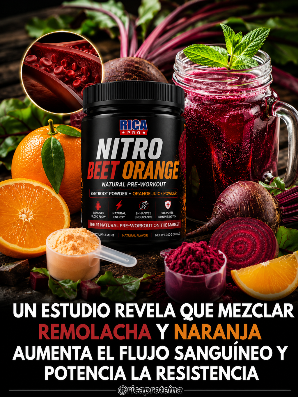 Nitro Beet Orange Rica Pro Energía Natural. Rendimiento Real.