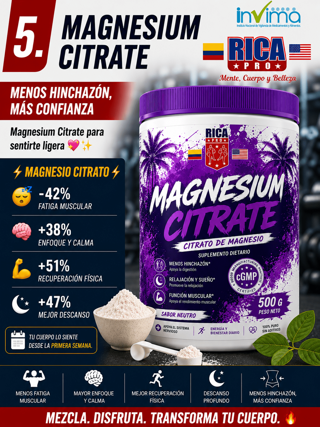 Magnesio Citrato Rica Pro 500g Bienestar que se siente. Resultados que se ven. - Rica Pro